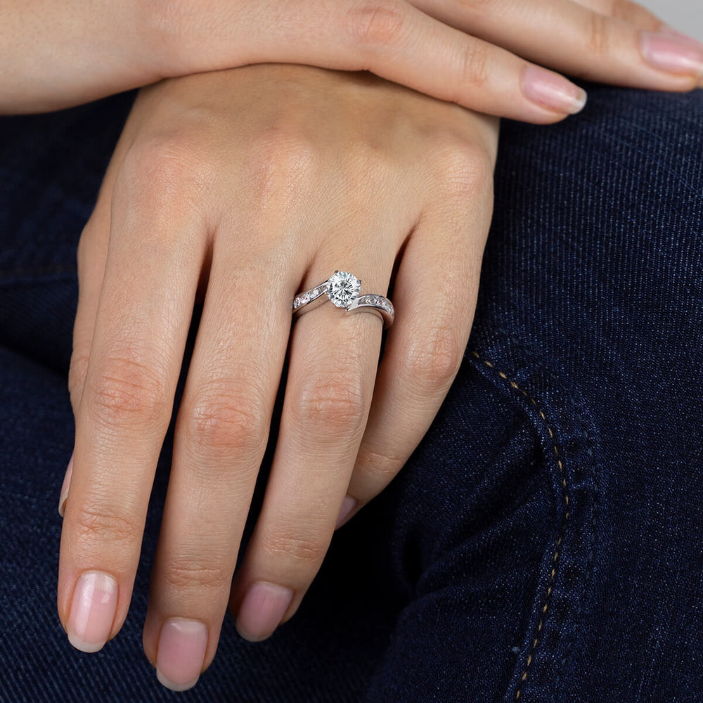 Model Wearing Tapered Diamond Engagement Ring view