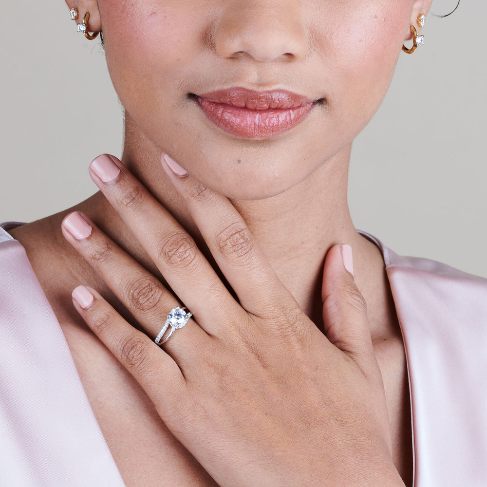 Model Wearing Two Tone Bypass Diamond Engagement Ring view