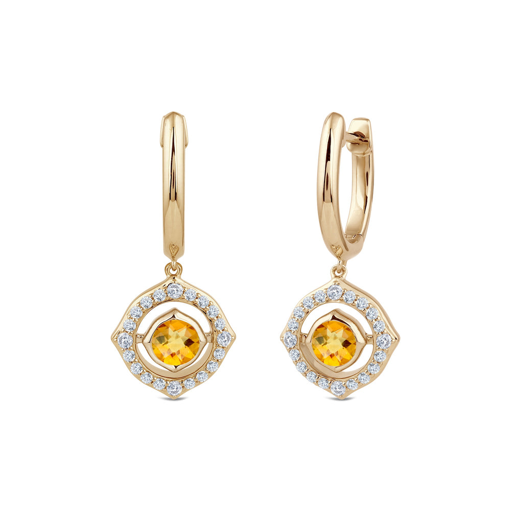 Signature Citrine Birthstone Drop Huggies with Lab Cut Diamond in 14KT Yellow Gold view 1

