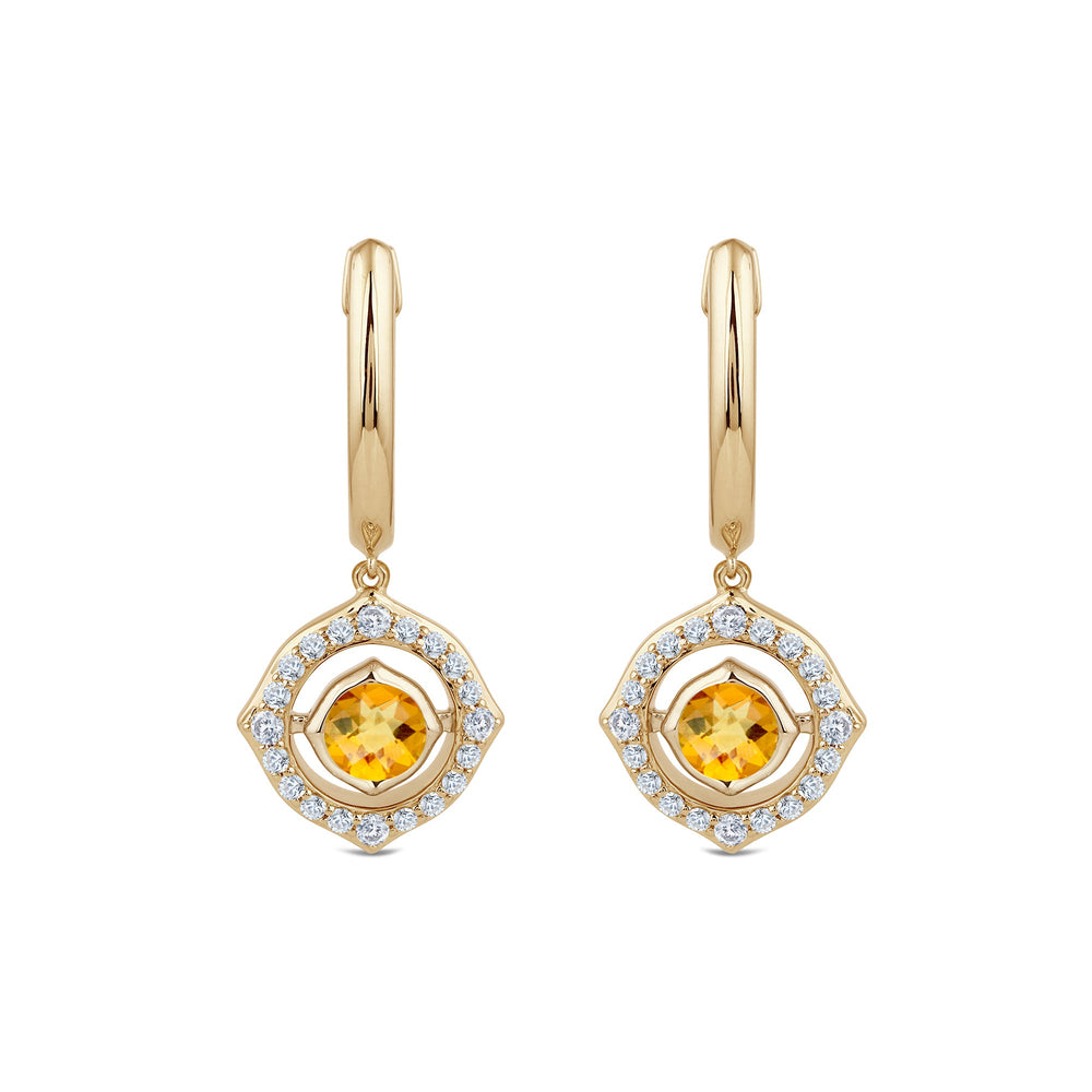 Signature Citrine Birthstone Drop Huggies with Lab Cut Diamond in 14KT Yellow Gold view 2
