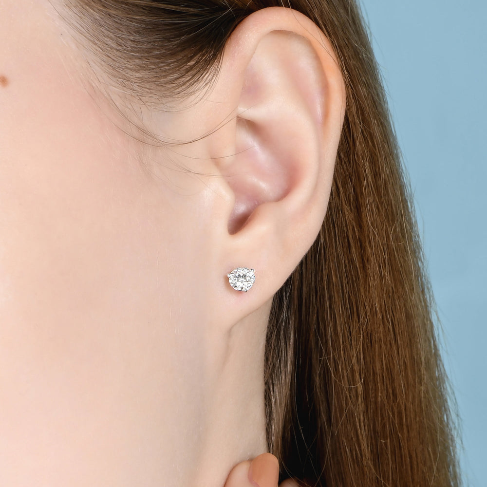 Classic Round Brilliant Cut Diamond Three Prong Martini Stud Earrings with Round Cut Diamond in 14KT White Gold view 2
