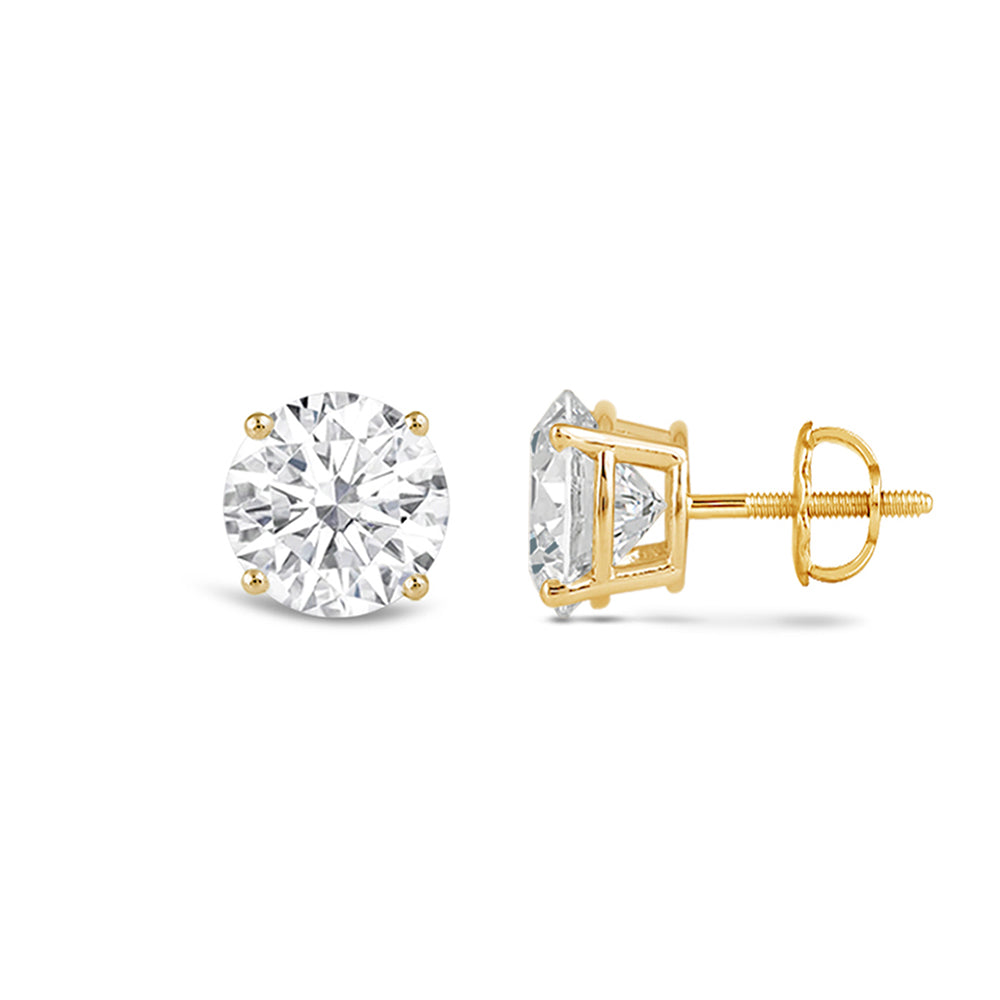 Classic Round Diamond Four Prong Stud Earrings with Round Cut Diamond in 14KT Yellow Gold view 3

