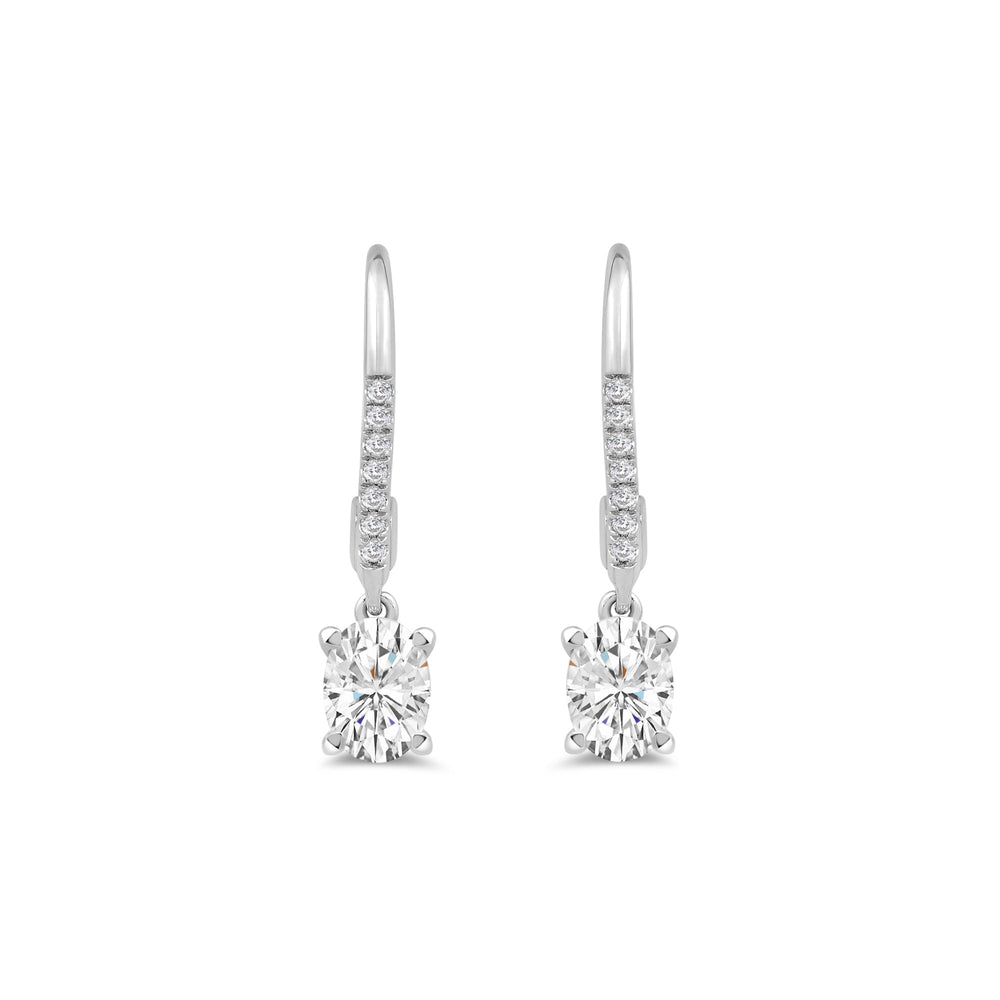 Oval Drop Studded Lever Back Earrings with 14KT White Gold / Lab / 1 1/10 Cut Diamond in 14KT White Gold / Lab / 1 1/10 view 2
