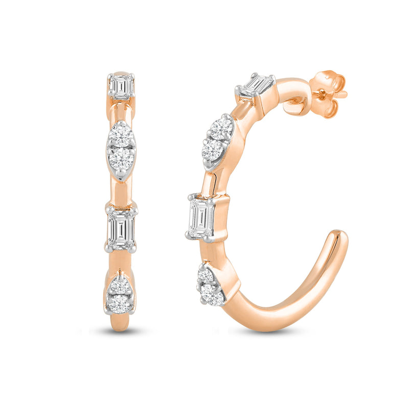 Baguette and Diamond Cluster Hoop Earrings