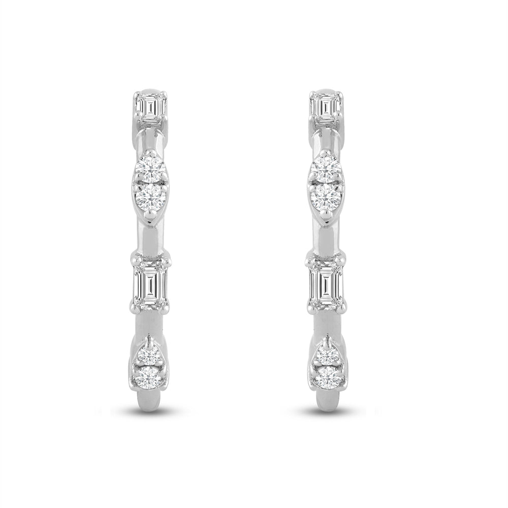 Baguette and Diamond Cluster Hoop Earrings with 14KT White Gold / Lab / 1/4 Cut Diamond in 14KT White Gold / Lab / 1/4 view 4
