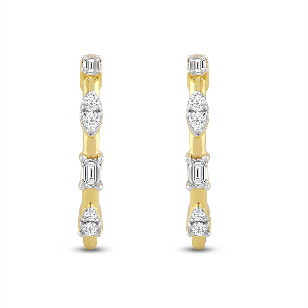 Baguette and Diamond Cluster Hoop Earrings with 14KT Yellow Gold / Lab / 1/4 Cut Diamond in 14KT Yellow Gold / Lab / 1/4 view 4
