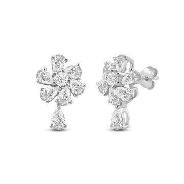 Floral Slanted Pears Cluster Earrings With Diamond Drops