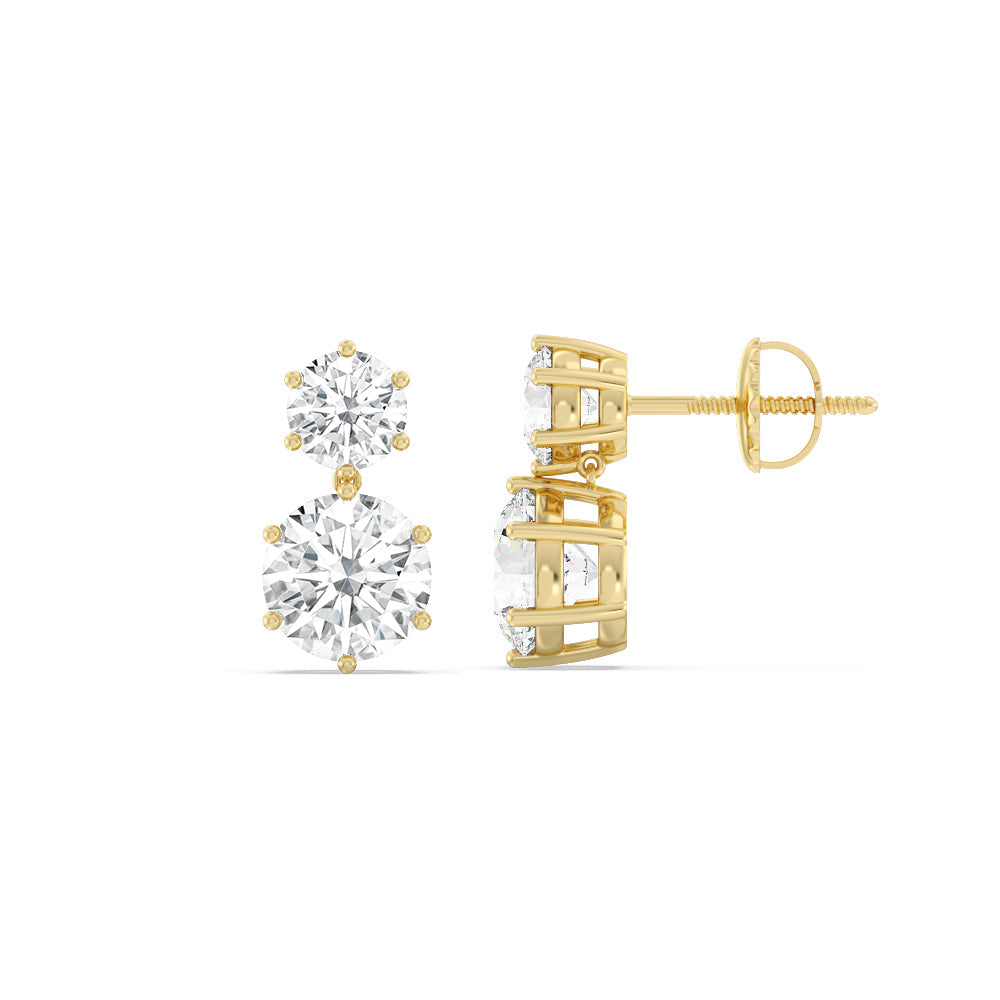 Diamond Duo Stud Earrings with 14KT Yellow Gold / Lab / 2 Cut Diamond in 14KT Yellow Gold / Lab / 2 view 3
