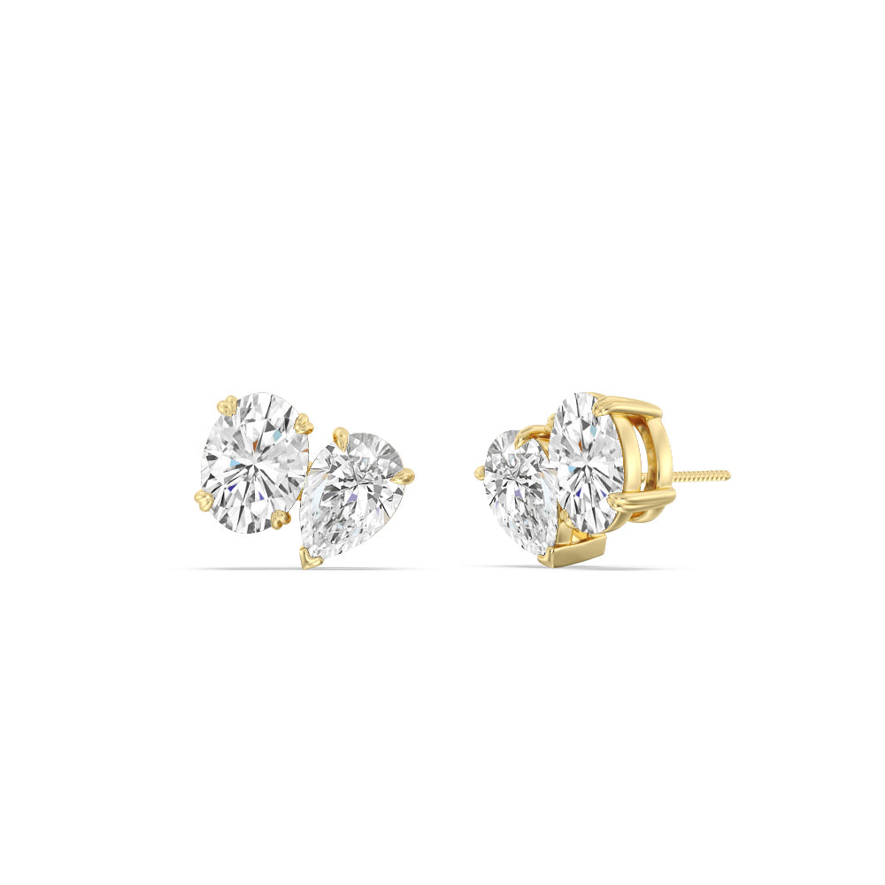 Toi et Moi Pear Oval Stud Earrings with 14KT Yellow Gold / Lab / 1 3/4 Cut Diamond in 14KT Yellow Gold / Lab / 1 3/4 view 1
