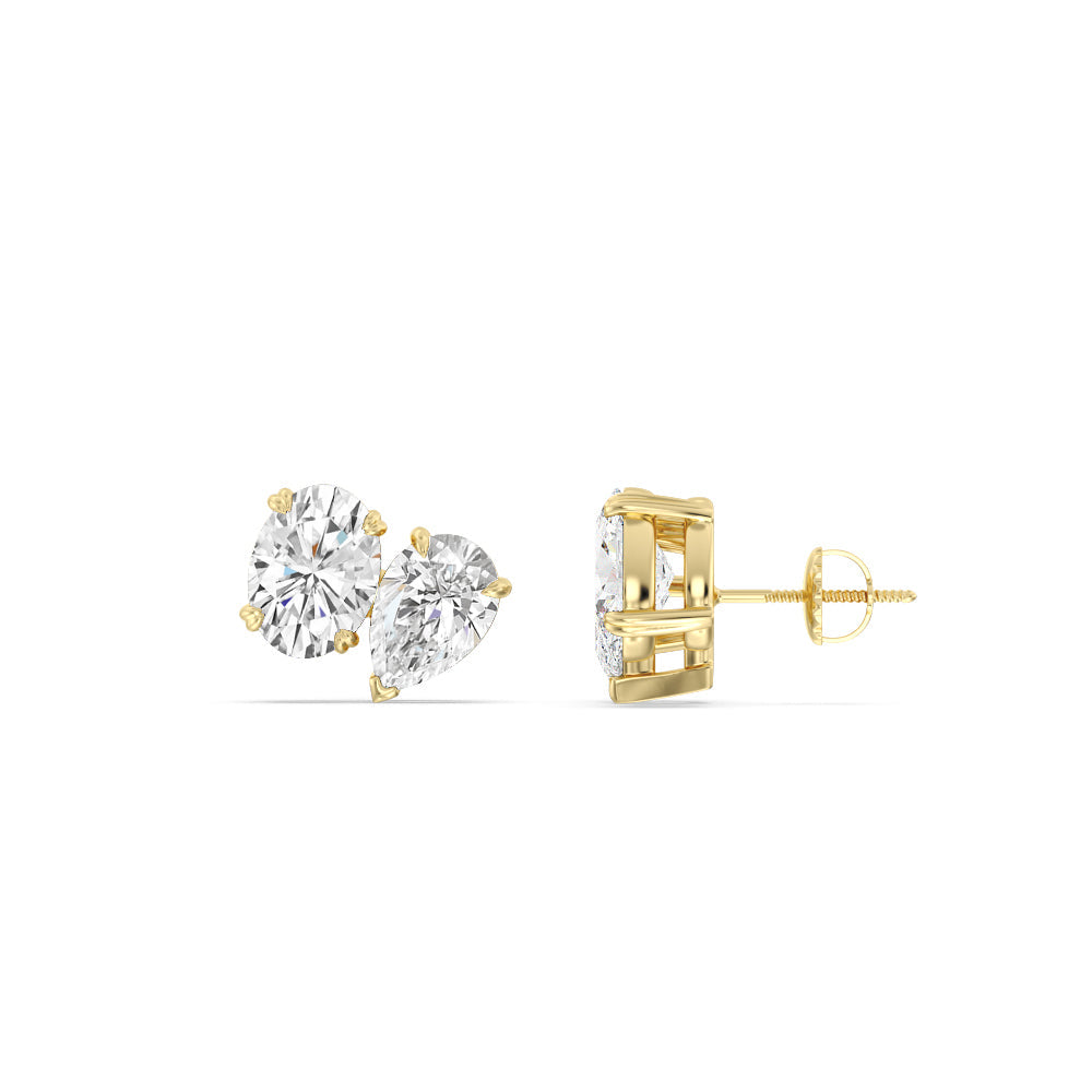 Toi et Moi Pear Oval Stud Earrings with 14KT Yellow Gold / Lab / 1 3/4 Cut Diamond in 14KT Yellow Gold / Lab / 1 3/4 view 2
