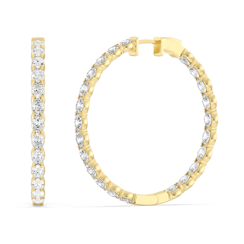 Oval Diamond Inside-Out Large Hoop Earrings with 14KT Yellow Gold / Lab / 7 1/3 Cut Diamond in 14KT Yellow Gold / Lab / 7 1/3 view 1
