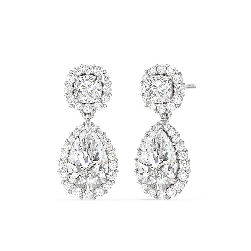 Halo Cushion and Pear Drop Earrings