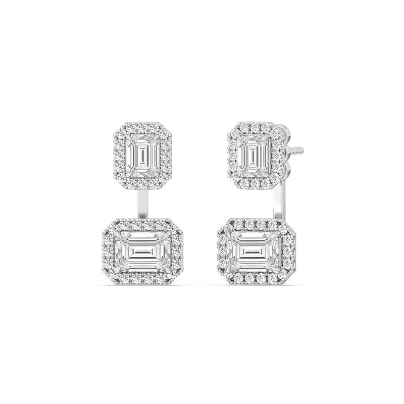 Toi et Moi Halo Emeralds Front Back Earring