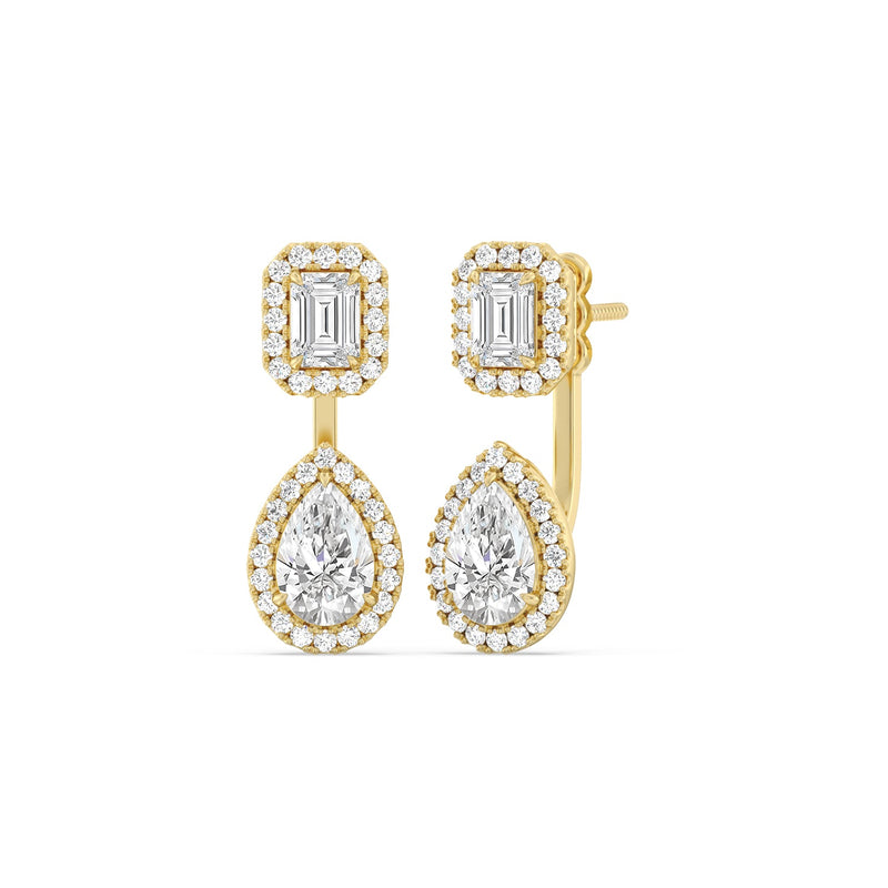 Toi et Moi Halo Emerald and Teardrop Front Back Earrings