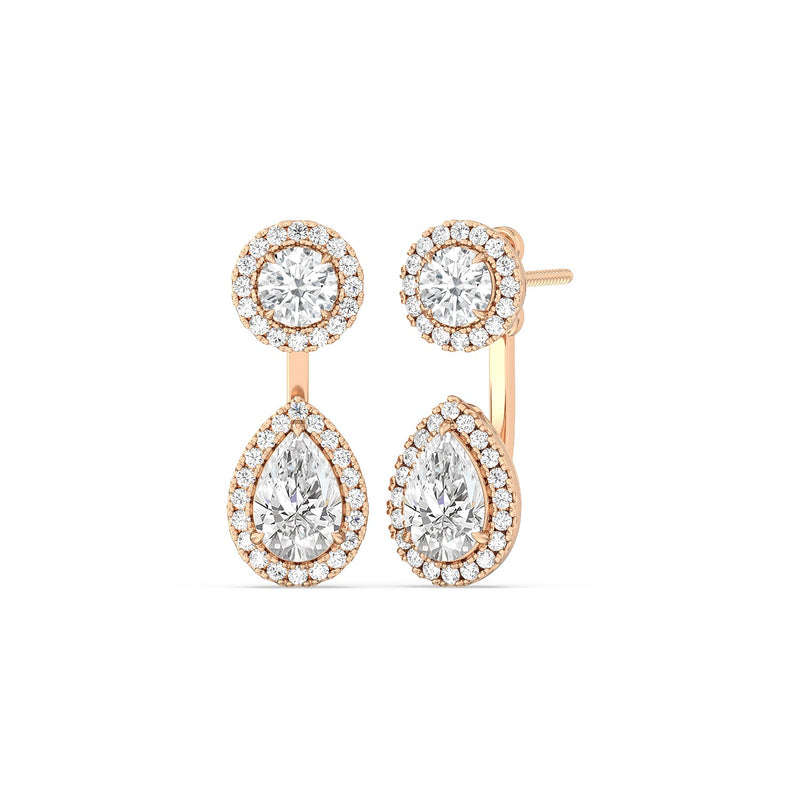 Toi et Moi Halo Round and Teardrop Front Back Earrings