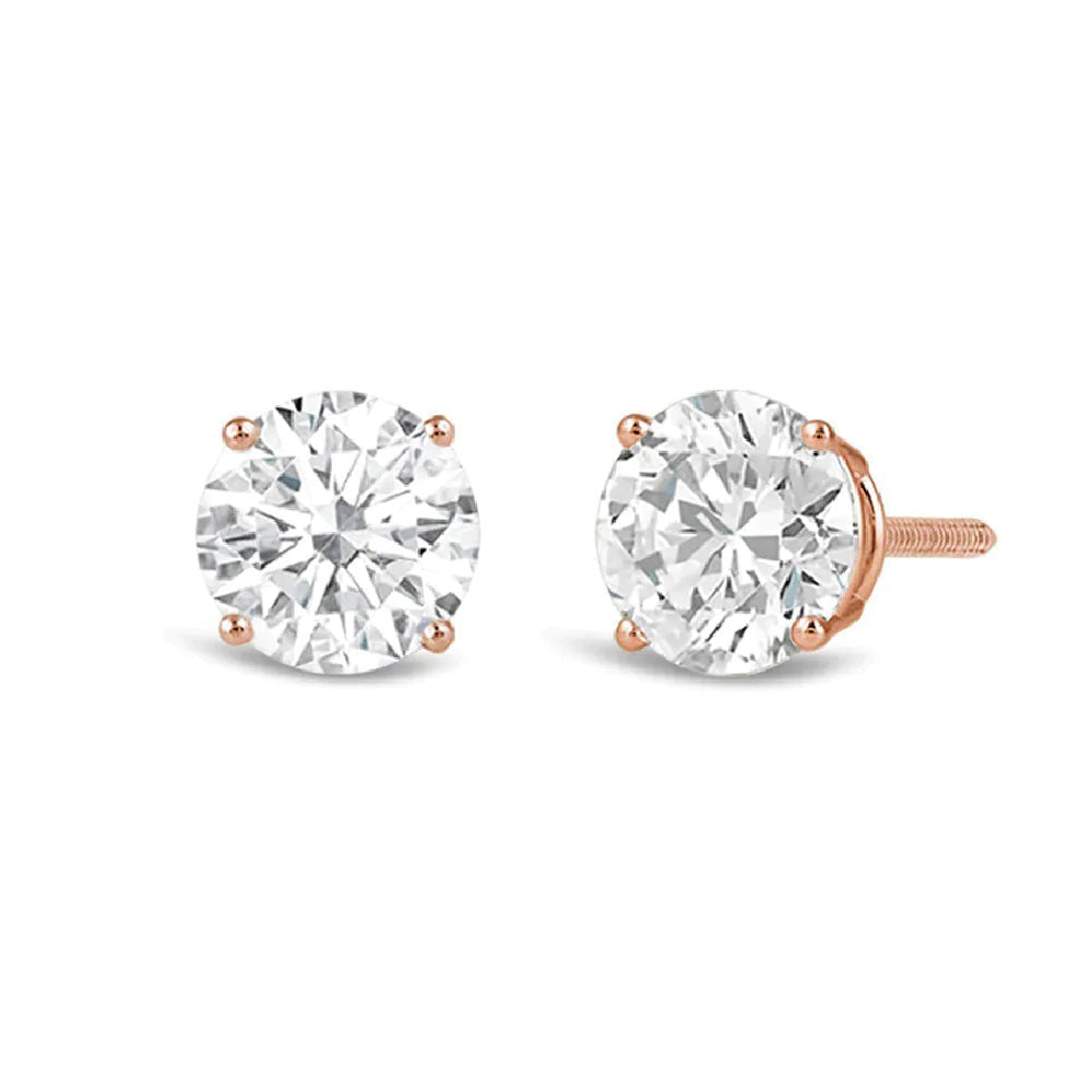 Classic Round Diamond Four Prong Stud Earrings (F/G SI+) with 14KT Rose Gold / Lab / 4 Cut Diamond in 14KT Rose Gold / Lab / 4 view 1
