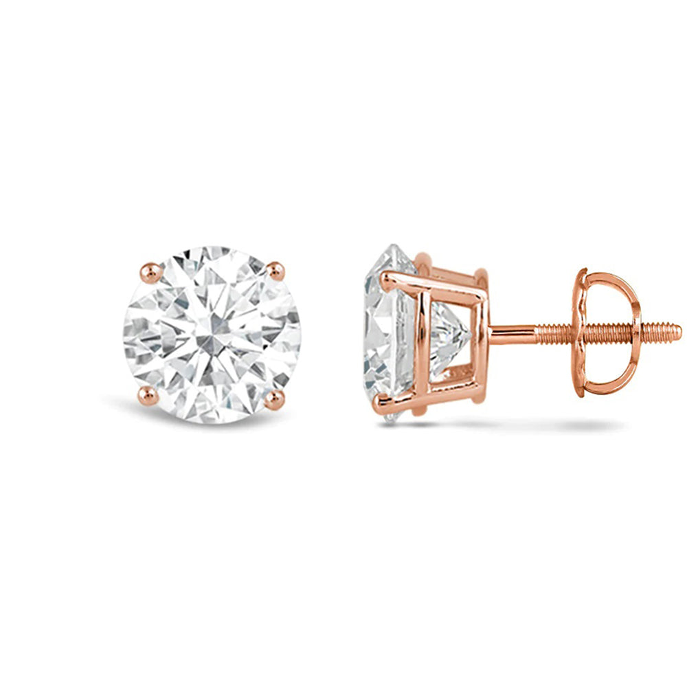 Classic Round Diamond Four Prong Stud Earrings (F/G SI+) with 14KT Rose Gold / Lab / 4 Cut Diamond in 14KT Rose Gold / Lab / 4 view 5
