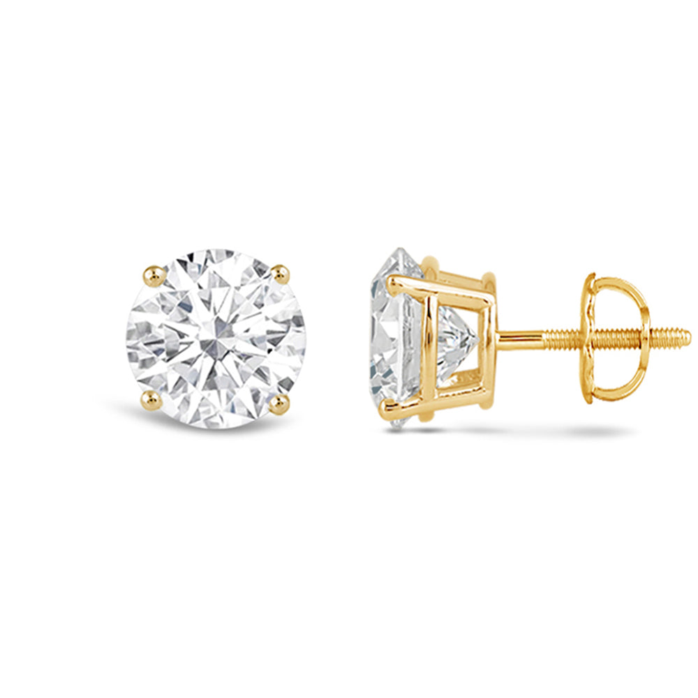 Classic Round Diamond Four Prong Stud Earrings (F/G SI+) with 14KT Yellow Gold / Lab / 4 Cut Diamond in 14KT Yellow Gold / Lab / 4 view 5
