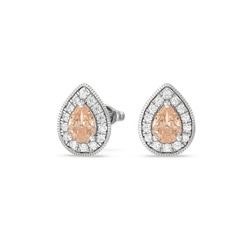 Pear Morganite and Lab Diamond Classic Milgrain Halo Earrings