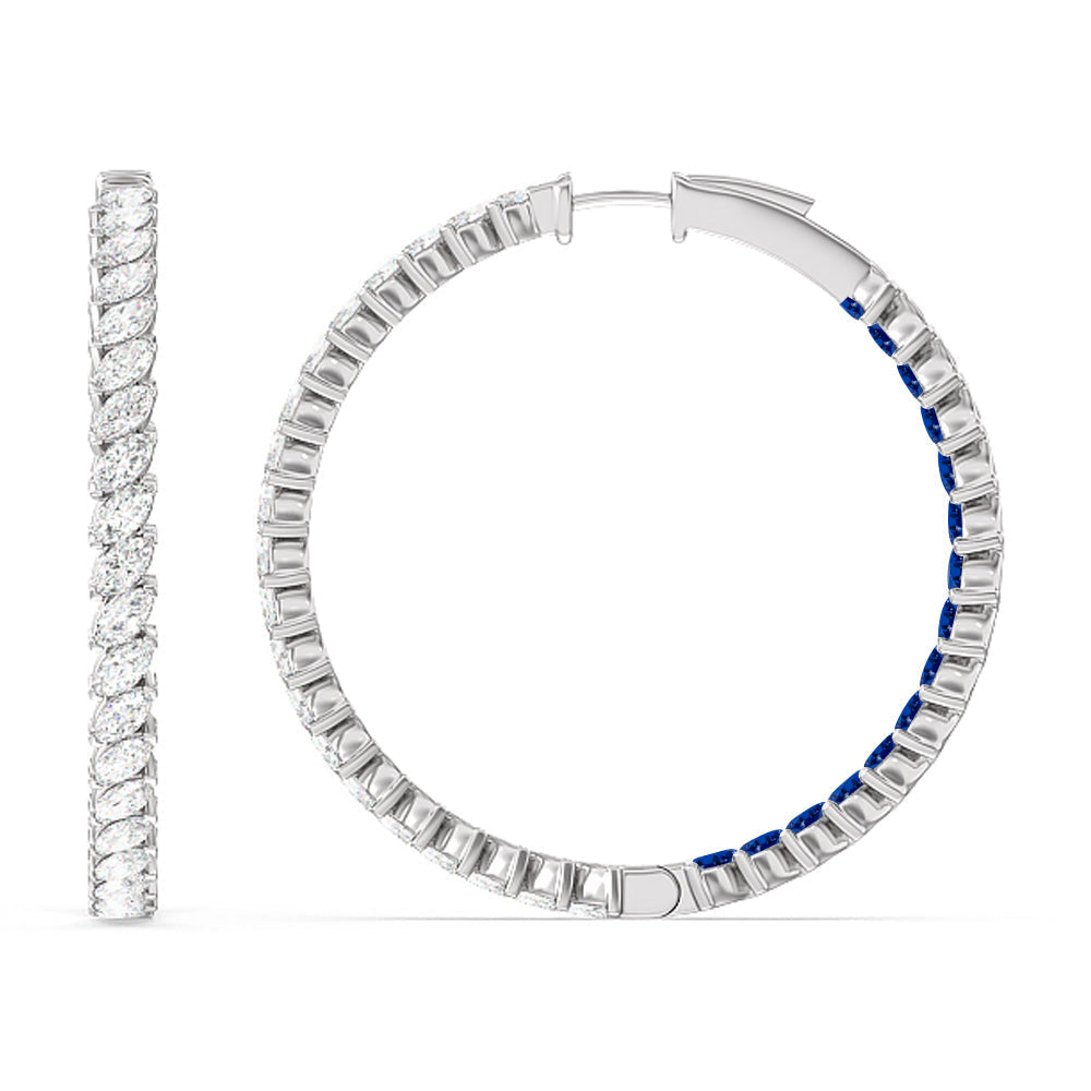 Marquise Diamond and Created Sapphire Inside-Out Large Hoop Earrings with 14KT White Gold Cut Diamond in 14KT White Gold view 2
