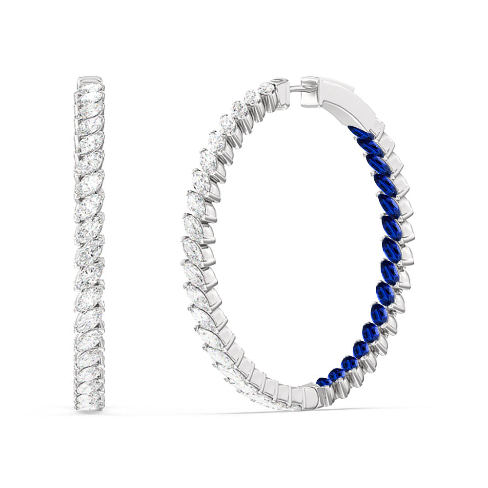 Marquise Diamond and Created Sapphire Inside-Out Large Hoop Earrings with 14KT White Gold Cut Diamond in 14KT White Gold view 1

