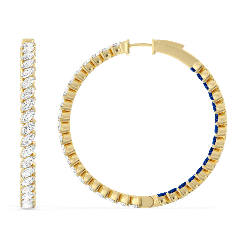 Marquise Diamond and Created Sapphire Inside-Out Large Hoop Earrings with 14KT Yellow Gold Cut Diamond in 14KT Yellow Gold view 2
