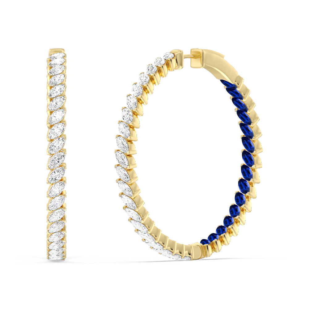 Marquise Diamond and Created Sapphire Inside-Out Large Hoop Earrings with 14KT Yellow Gold Cut Diamond in 14KT Yellow Gold view 1
