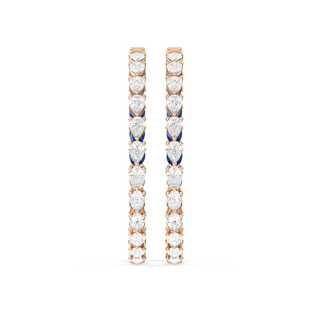 Pear Diamond and Created Sapphire Inside-Out Large Hoop Earrings with 14KT Rose Gold Cut Diamond in 14KT Rose Gold view 3

