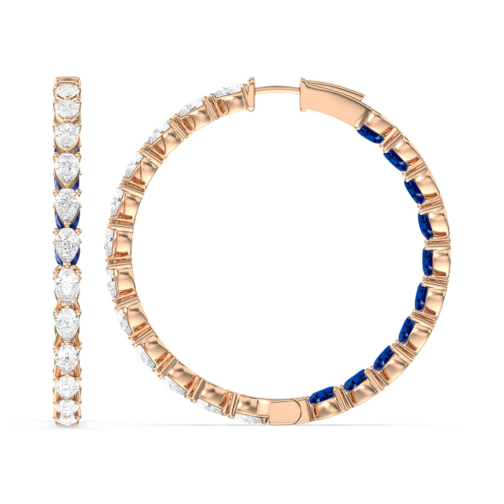 Pear Diamond and Created Sapphire Inside-Out Large Hoop Earrings with 14KT Rose Gold Cut Diamond in 14KT Rose Gold view 2
