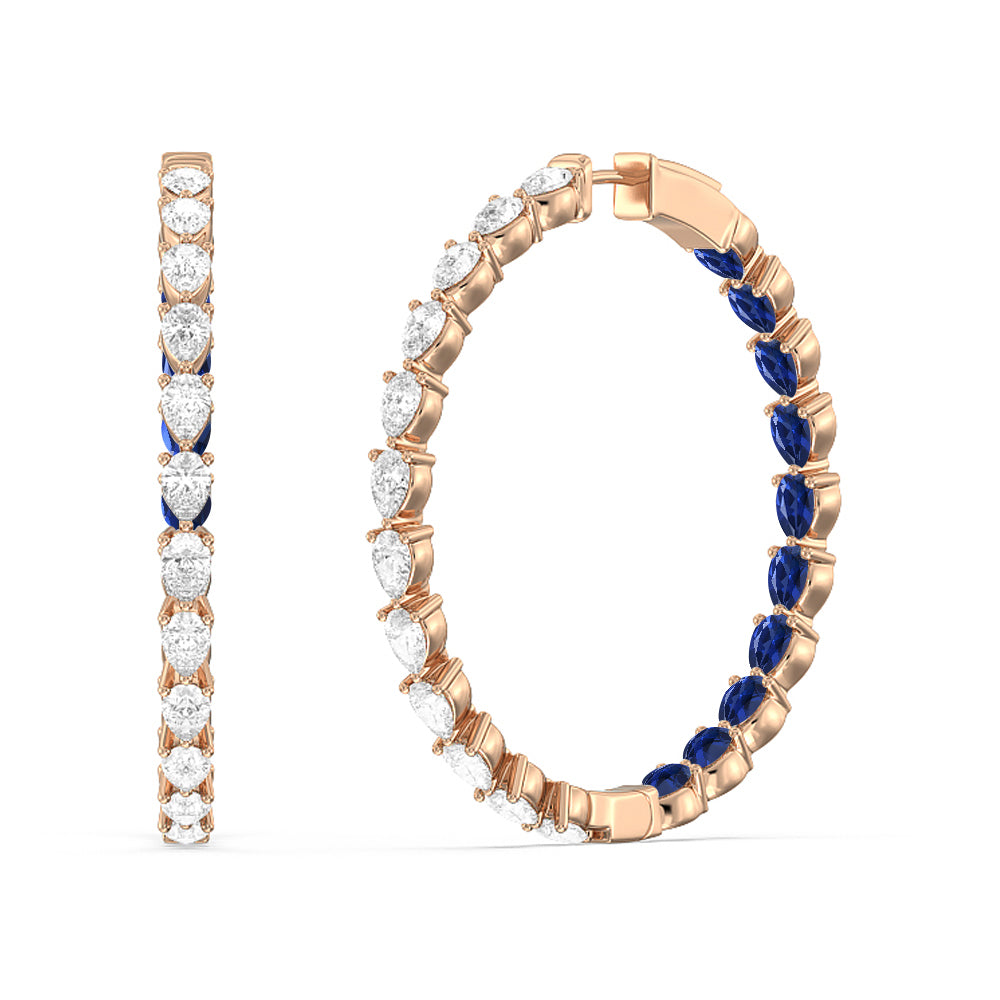 Pear Diamond and Created Sapphire Inside-Out Large Hoop Earrings with 14KT Rose Gold Cut Diamond in 14KT Rose Gold view 1
