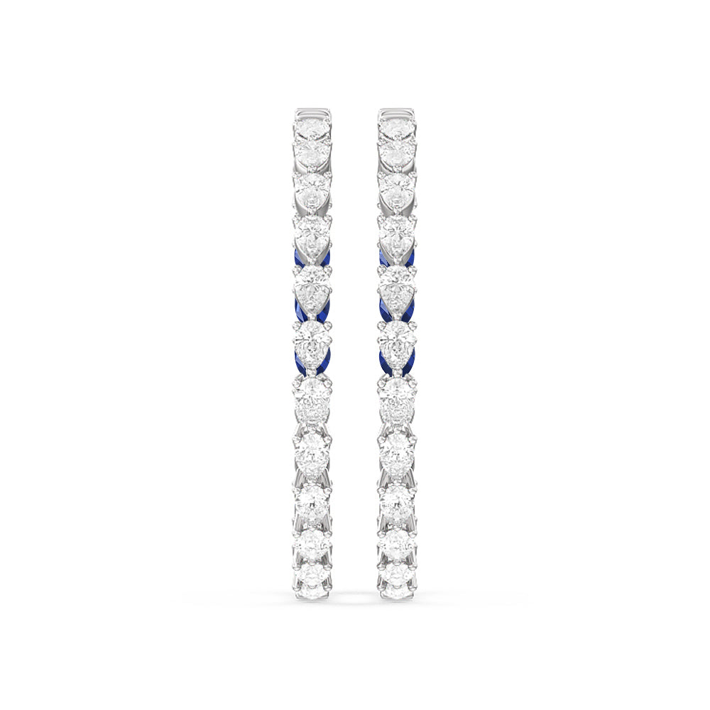 Pear Diamond and Created Sapphire Inside-Out Large Hoop Earrings with 14KT White Gold Cut Diamond in 14KT White Gold view 3
