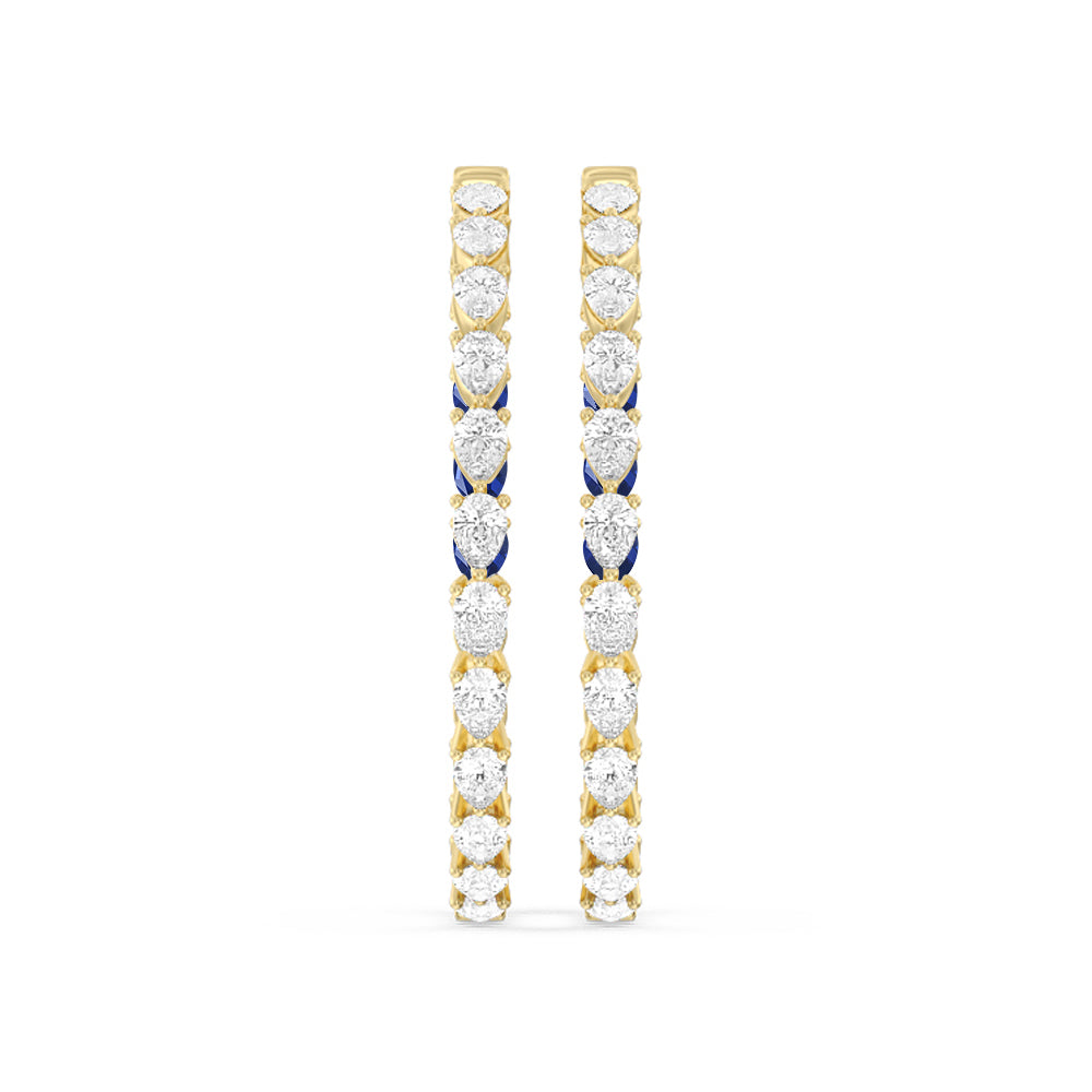 Pear Diamond and Created Sapphire Inside-Out Large Hoop Earrings with 14KT Yellow Gold Cut Diamond in 14KT Yellow Gold view 3
