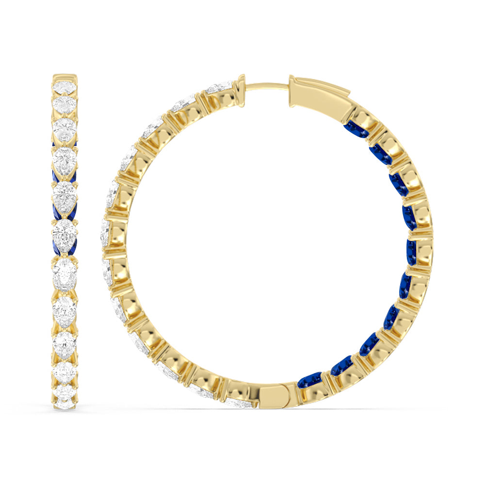 Pear Diamond and Created Sapphire Inside-Out Large Hoop Earrings with 14KT Yellow Gold Cut Diamond in 14KT Yellow Gold view 2
