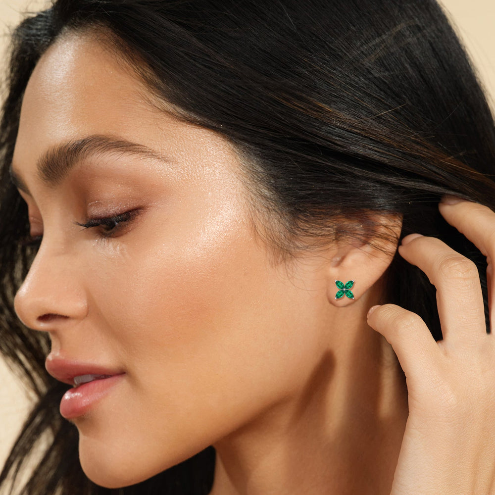 Model Wearing Emerald Wildflower Studs view