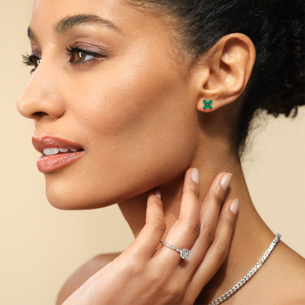 Model Wearing Emerald Wildflower Studs view