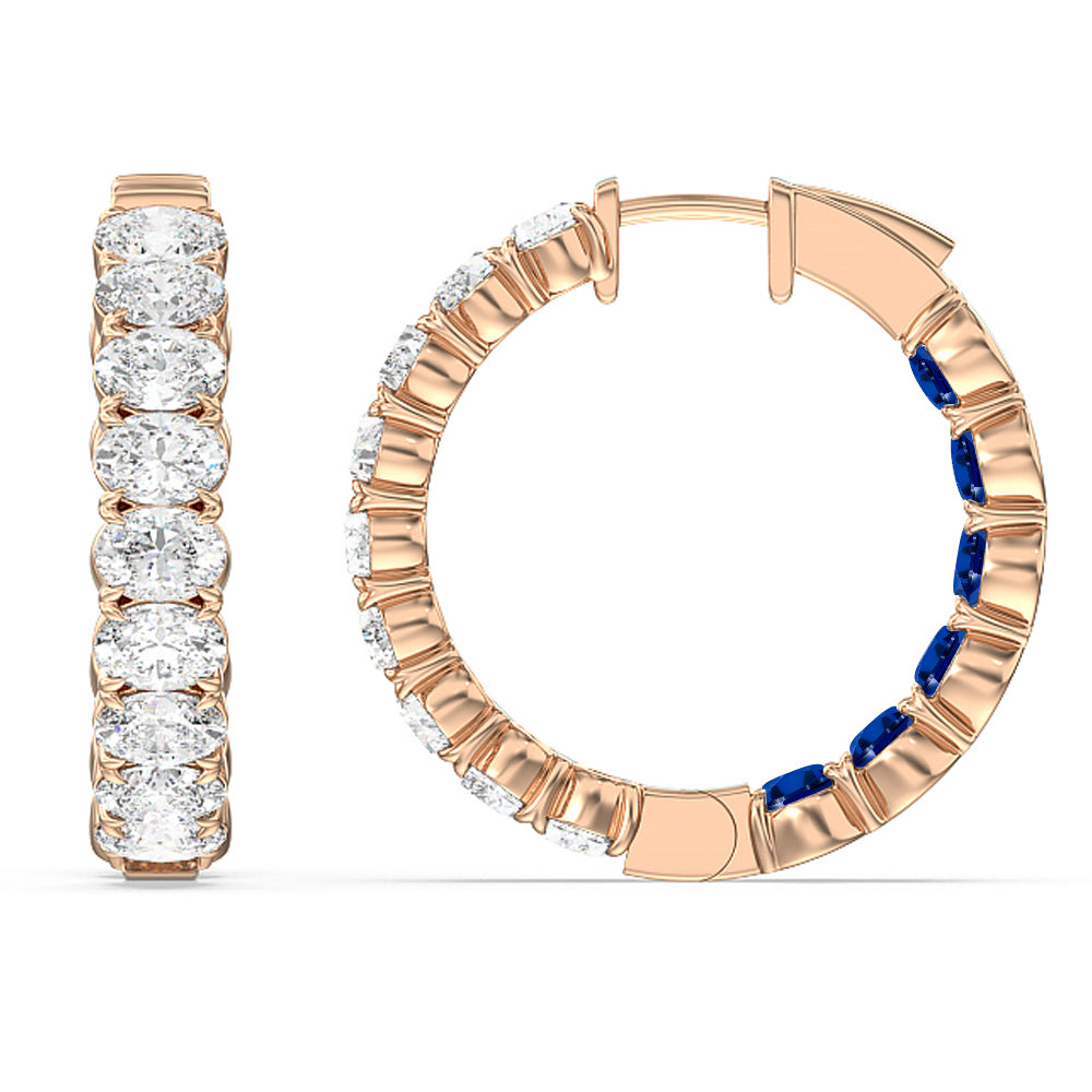 Inside-Out Oval Shape Diamond and Created Sapphire Hoop Earring with 14KT Rose Gold Cut Diamond in 14KT Rose Gold view 2
