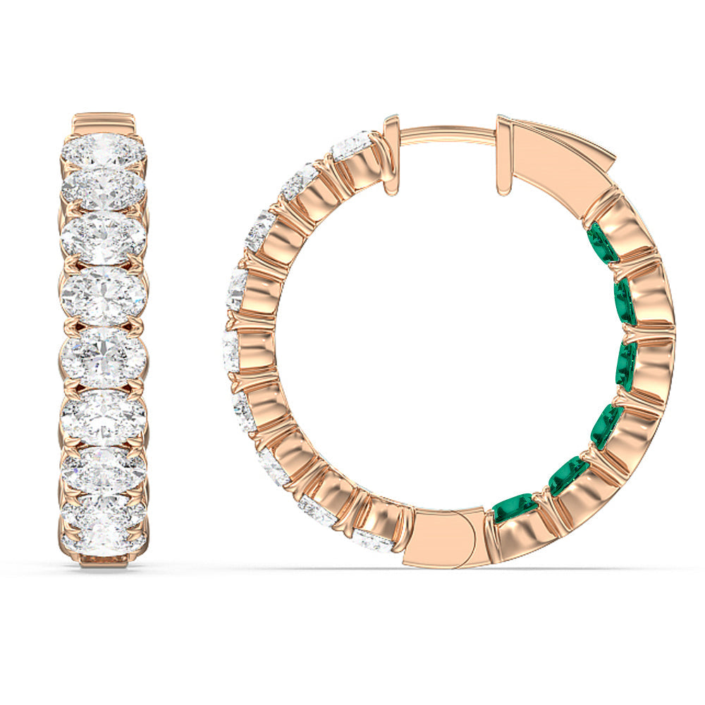 Inside-Out Oval Shape Diamond and Created Emerald Hoop Earring with 14KT Rose Gold Cut Diamond in 14KT Rose Gold view 2
