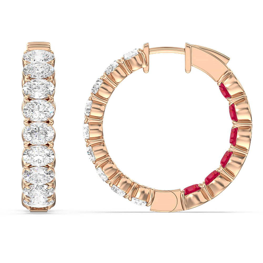 Inside-Out Oval Shape Diamond and Created Ruby Hoop Earring with 14KT Rose Gold Cut Diamond in 14KT Rose Gold view 2
