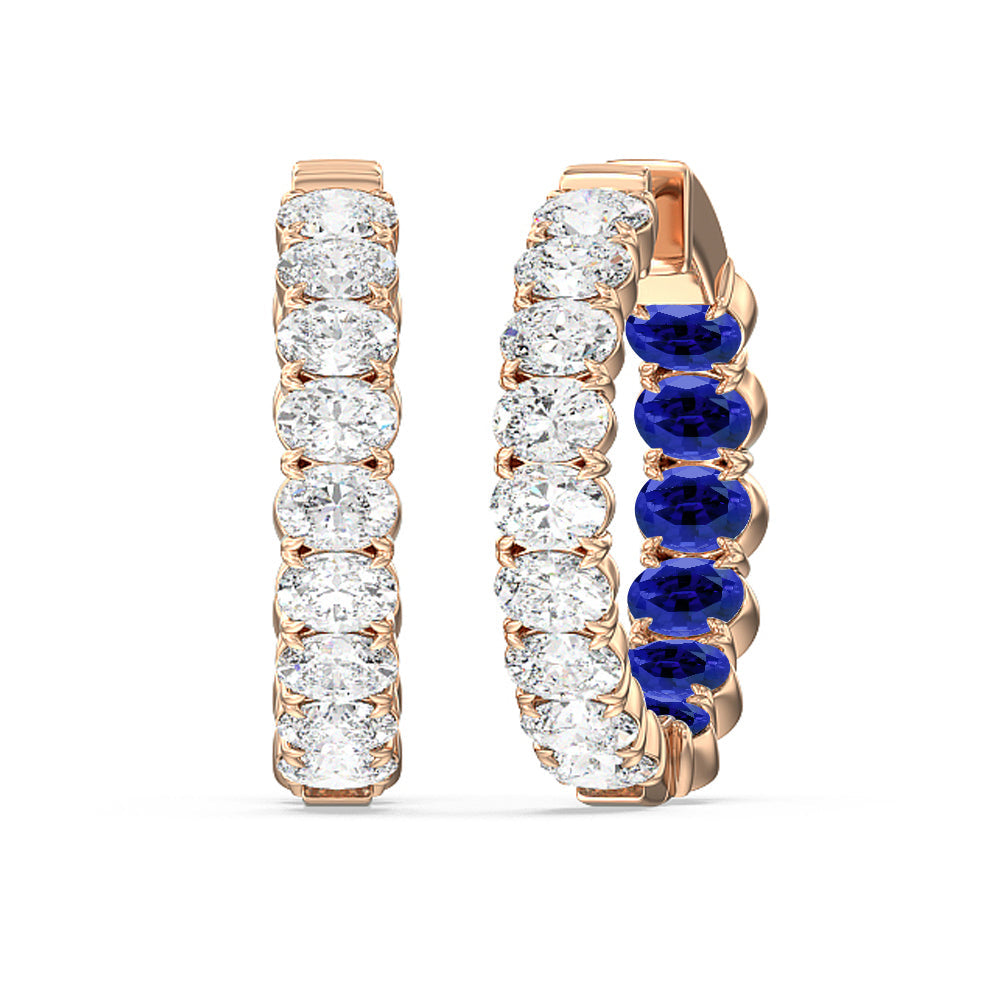 Inside-Out Oval Shape Diamond and Created Sapphire Hoop Earring with 14KT Rose Gold Cut Diamond in 14KT Rose Gold view 1
