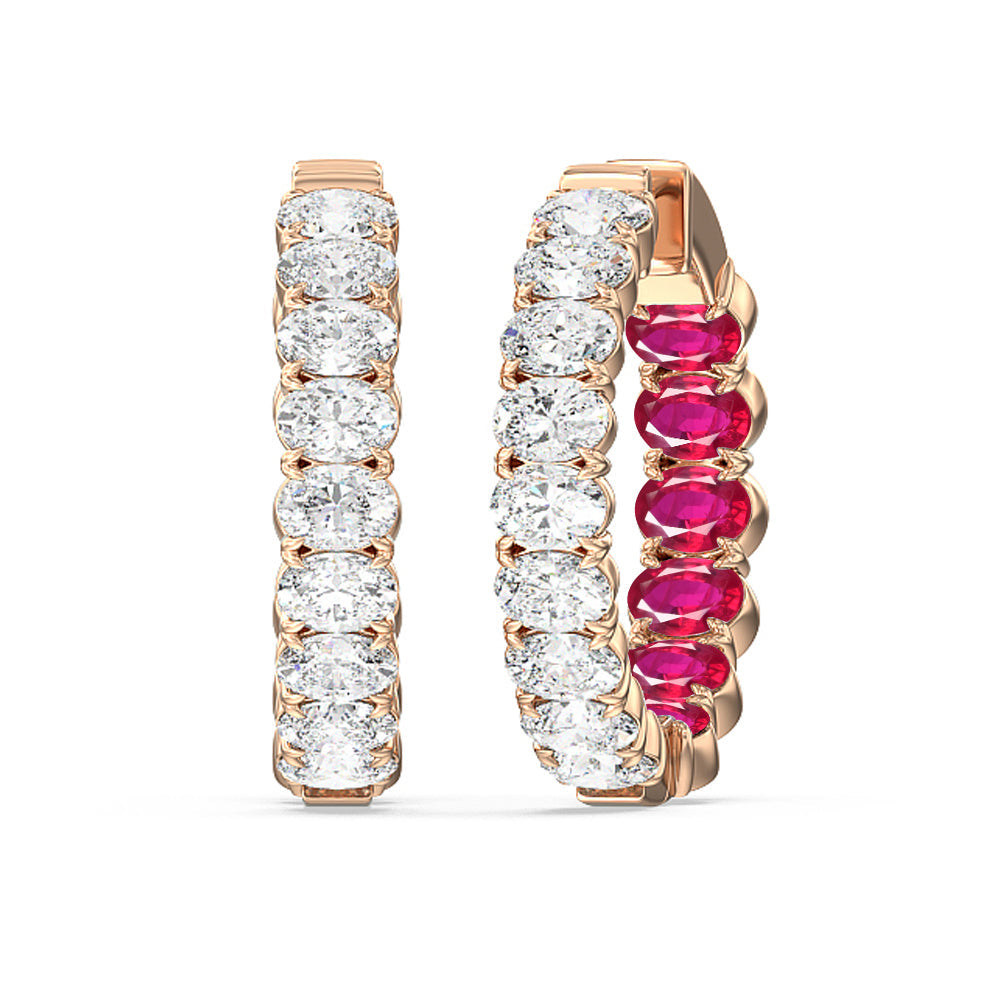 Inside-Out Oval Shape Diamond and Created Ruby Hoop Earring with 14KT Rose Gold Cut Diamond in 14KT Rose Gold view 1
