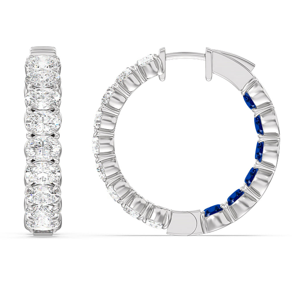 Inside-Out Oval Shape Diamond and Created Sapphire Hoop Earring with 14KT White Gold Cut Diamond in 14KT White Gold view 2
