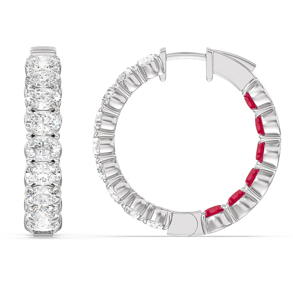 Inside-Out Oval Shape Diamond and Created Ruby Hoop Earring with 14KT White Gold Cut Diamond in 14KT White Gold view 2
