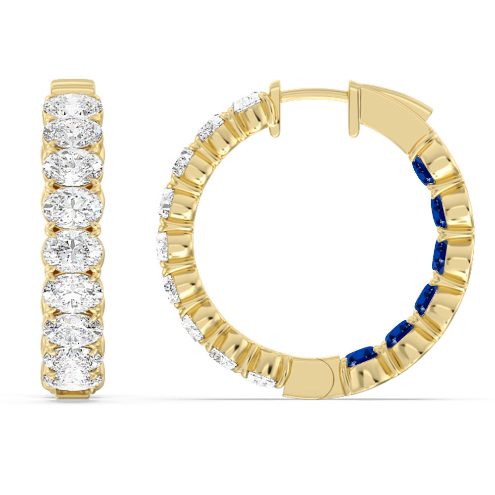 Inside-Out Oval Shape Diamond and Created Sapphire Hoop Earring with 14KT Yellow Gold Cut Diamond in 14KT Yellow Gold view 2
