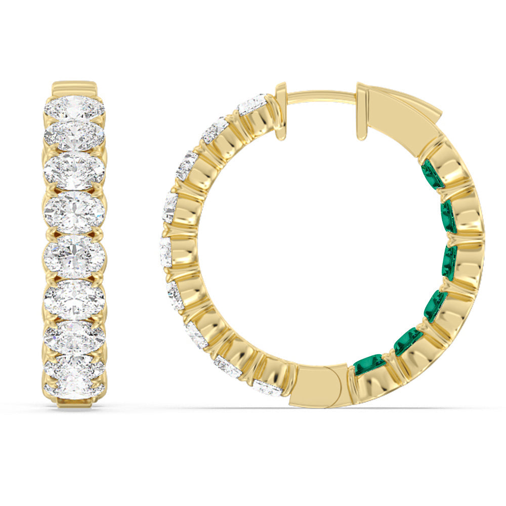 Inside-Out Oval Shape Diamond and Created Emerald Hoop Earring with 14KT Yellow Gold Cut Diamond in 14KT Yellow Gold view 2
