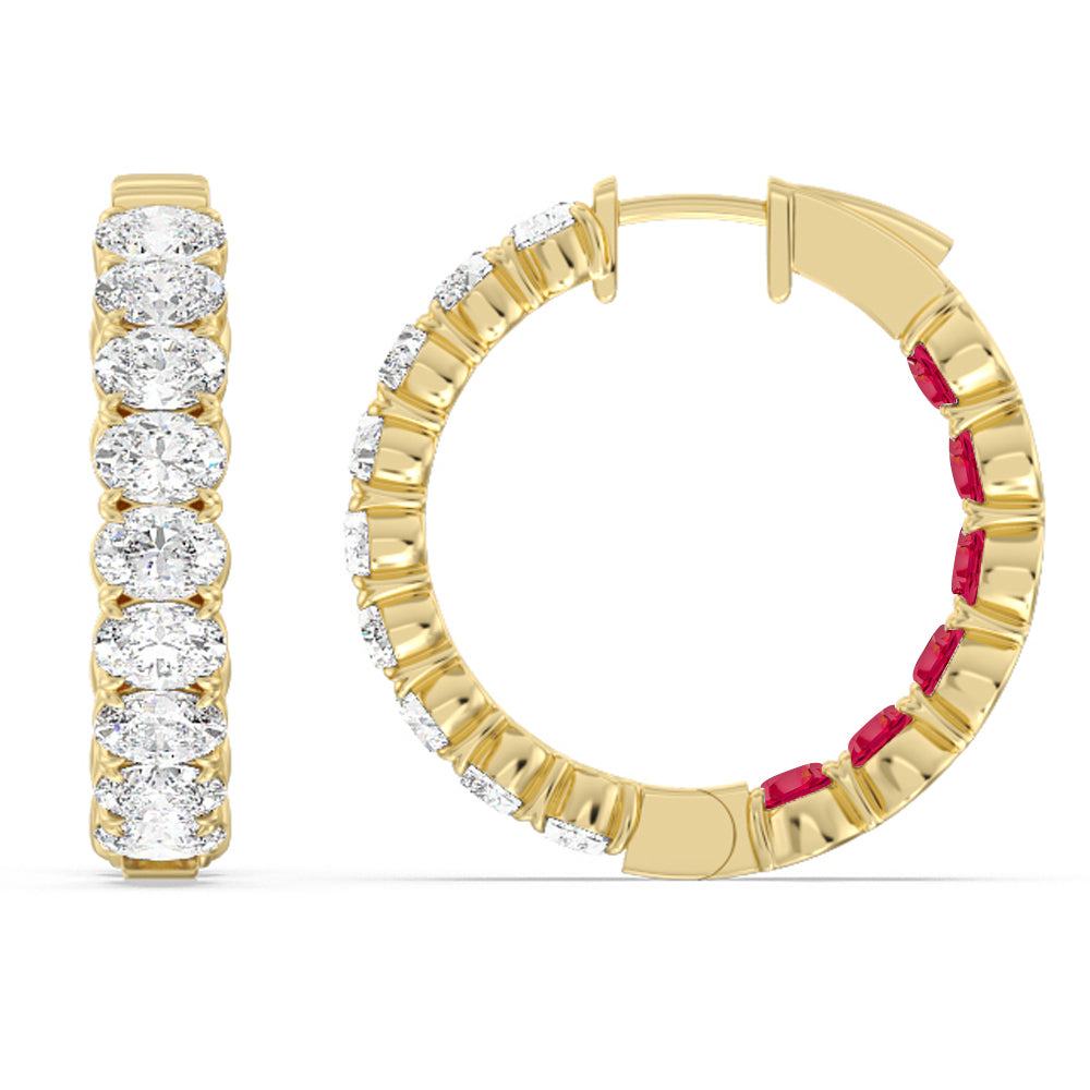 Inside-Out Oval Shape Diamond and Created Ruby Hoop Earring with 14KT Yellow Gold Cut Diamond in 14KT Yellow Gold view 2
