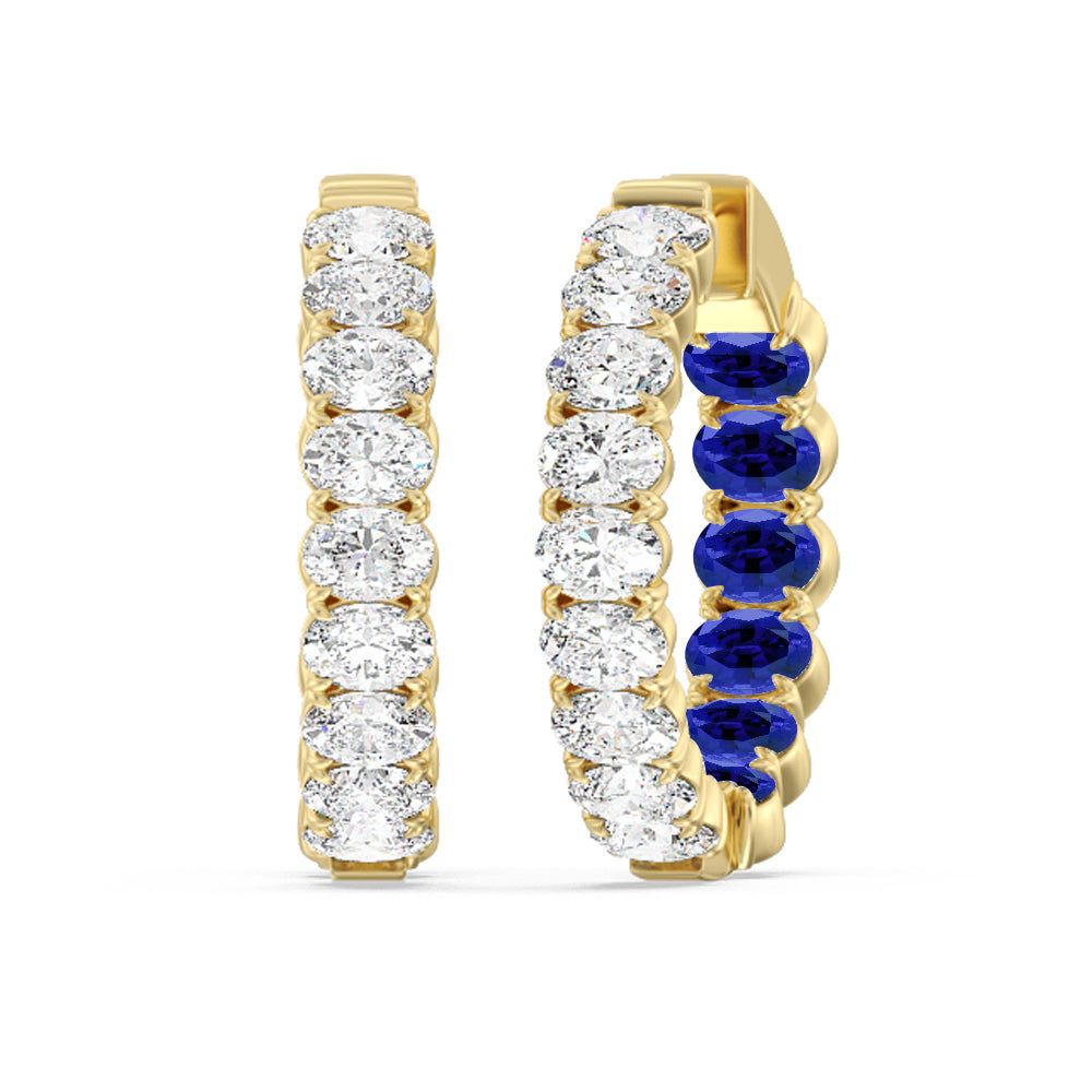 Inside-Out Oval Shape Diamond and Created Sapphire Hoop Earring with 14KT Yellow Gold Cut Diamond in 14KT Yellow Gold view 1

