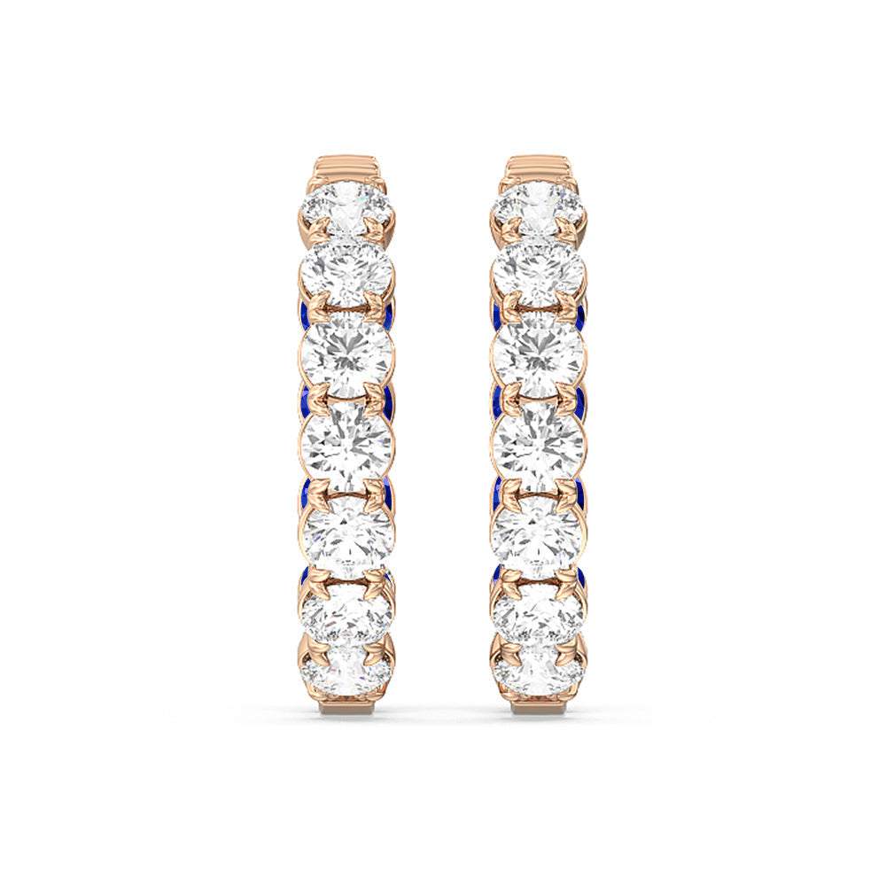 Inside-Out Round Shape Diamond and Created Sapphire Hoop Earrings with 14KT Rose Gold Cut Diamond in 14KT Rose Gold view 3
