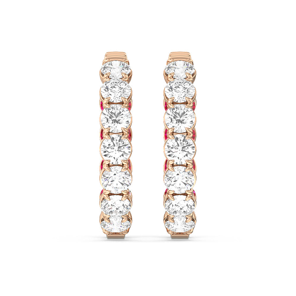 Inside-Out Round Shape Diamond and Created Ruby Hoop Earrings with 14KT Rose Gold Cut Diamond in 14KT Rose Gold view 3
