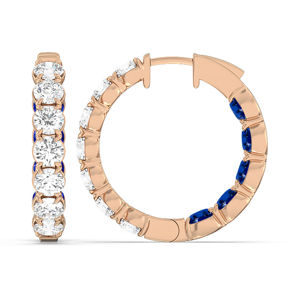 Inside-Out Round Shape Diamond and Created Sapphire Hoop Earrings with 14KT Rose Gold Cut Diamond in 14KT Rose Gold view 2
