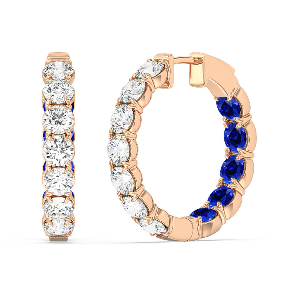 Inside-Out Round Shape Diamond and Created Sapphire Hoop Earrings with 14KT Rose Gold Cut Diamond in 14KT Rose Gold view 1
